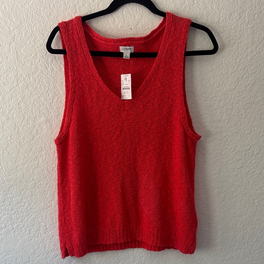 J. Crew Factory Vibrant Coral Pink Red Knit Tank Top VNeck NEW WITH TAGS NWT